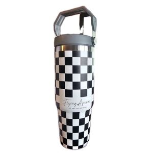 Black & White Checkered Straw Tumbler with Handle Energy Tumbler 30oz